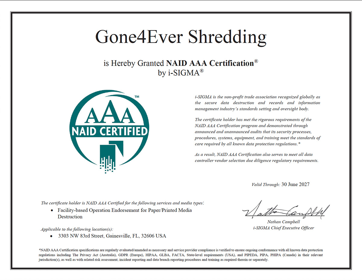 NAID Certifiation